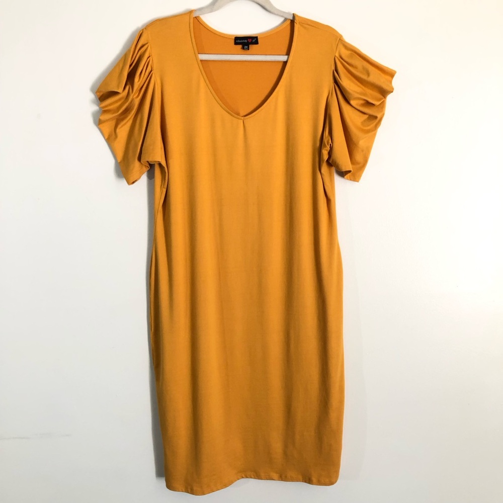 Absolutely Love It Women’s Yellow Ruffle Puff Sleeve Pencil Dress Size 2X